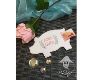 ITH Stickdatei - Glückwunschkarte Schwein Geldschlitz